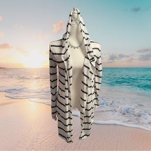 Loft cardigan size xs white and blue striped‎ beach lightweight hooded pockets